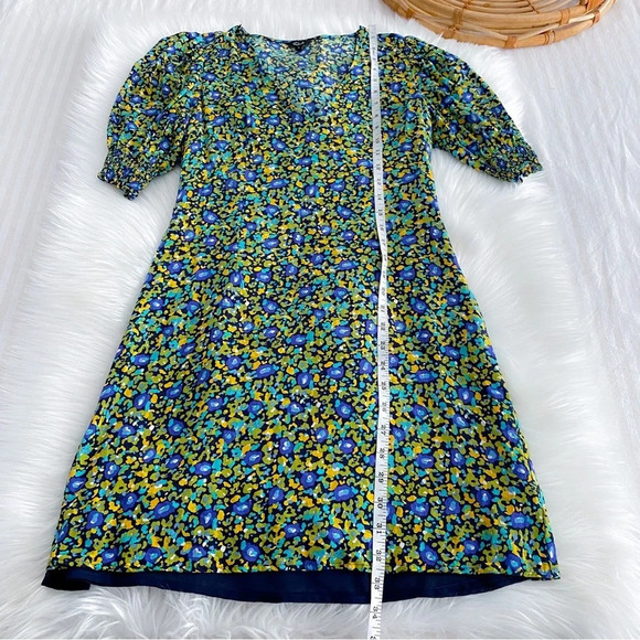 NWOT Rails Roma Mini Dress Abstract Garden Floral Green V-neck Puff Sleeves - Picture 12 of 13